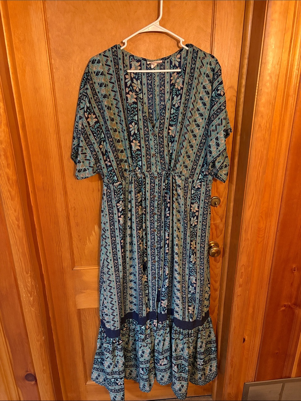 Striped Floral Maxi Dress in Teal and Navy